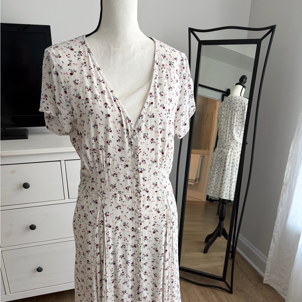 Abercrombie & Fitch Cream Midi Dress with Red Floral Motif